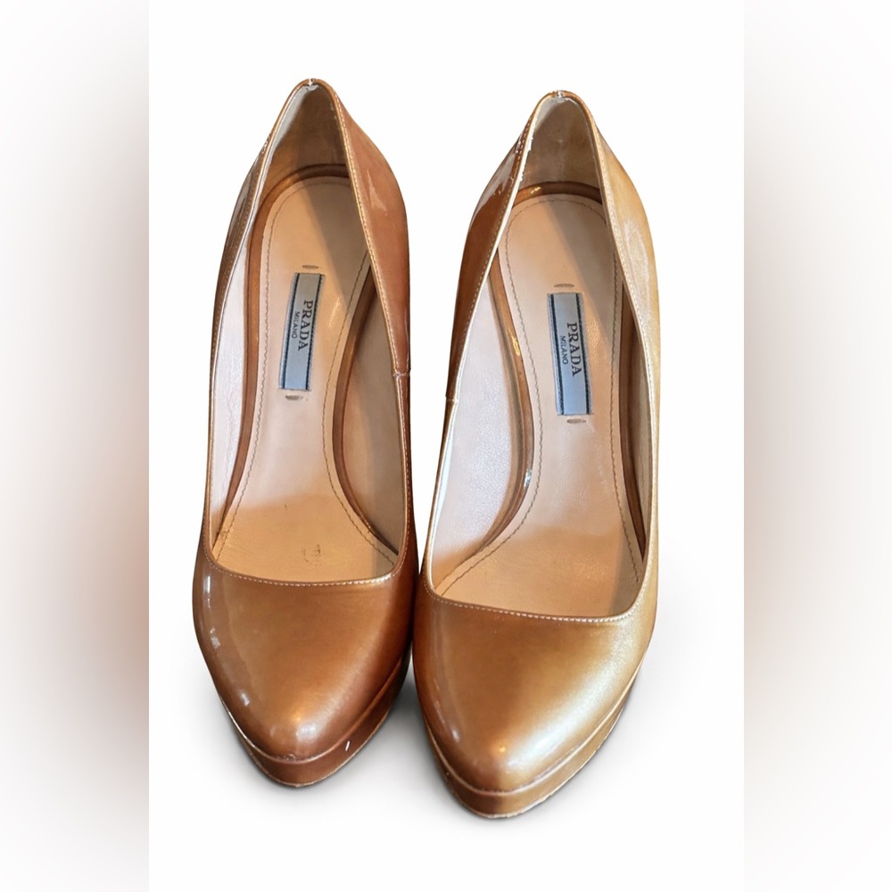 Prada Women's Bronze-Gold Leather Pumps - Picture 2 of 12